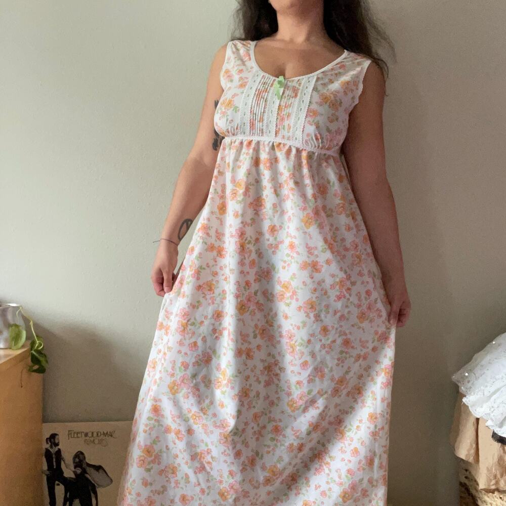 Vintage handmade floral milkmaid maxi dress fairy cottage boho